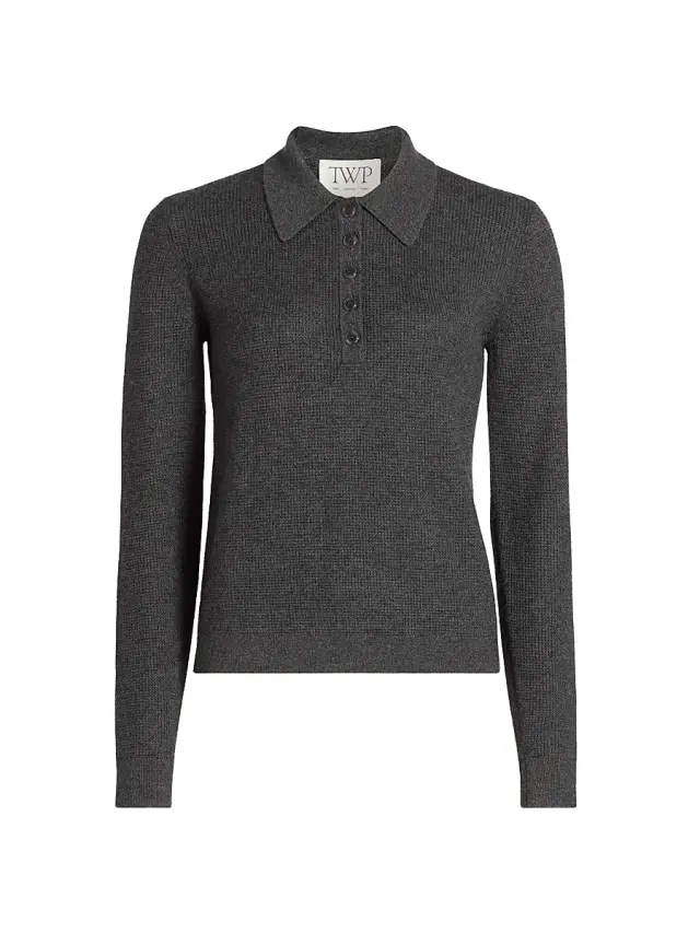 TWP Women's Jorden Cashmere Polo Top - Charcoal