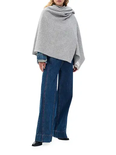 rag & bone Women's Joni Waffle-Knit Wool Poncho - Grey | Thumbnail 2 rag & bone Women's Joni Waffle-Knit Wool Poncho - Grey | Thumbnail 2