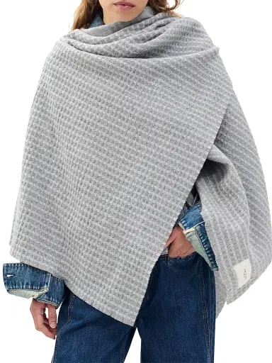 rag & bone Women's Joni Waffle-Knit Wool Poncho - Grey | Thumbnail 3 rag & bone Women's Joni Waffle-Knit Wool Poncho - Grey | Thumbnail 3