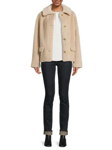 Milly Women's Short Faux-Shearling Jacket - Beige | Thumbnail 2 Milly Women's Short Faux-Shearling Jacket - Beige | Thumbnail 2