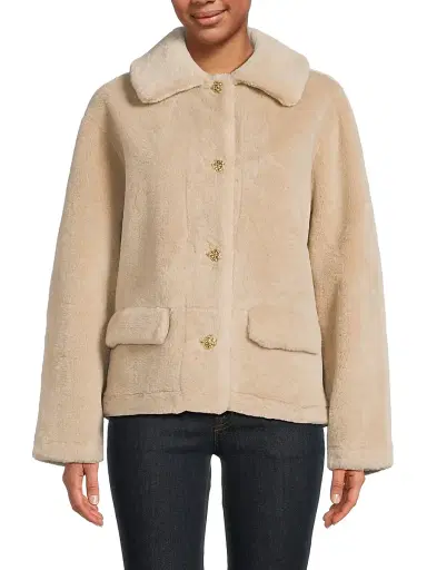 Milly Women's Short Faux-Shearling Jacket - Beige | Thumbnail 3 Milly Women's Short Faux-Shearling Jacket - Beige | Thumbnail 3