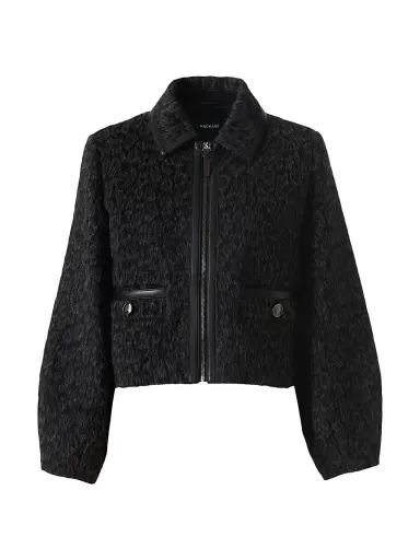 Mackage Women's Lorah Leopard-Print Jacquard Wool-Blend Crop Jacket - Black Multi | Thumbnail 1 Mackage Women's Lorah Leopard-Print Jacquard Wool-Blend Crop Jacket - Black Multi | Thumbnail 1