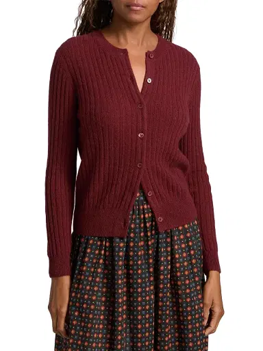 DÔEN Women's Danae Rib-Knit Cashmere Cardigan - Malbec | Thumbnail 3 DÔEN Women's Danae Rib-Knit Cashmere Cardigan - Malbec | Thumbnail 3