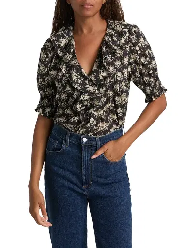 DÔEN Women's Henri Floral Ruffle Top - Noir Rosier Floral | Thumbnail 3 DÔEN Women's Henri Floral Ruffle Top - Noir Rosier Floral | Thumbnail 3