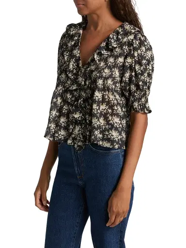 DÔEN Women's Henri Floral Ruffle Top - Noir Rosier Floral | Thumbnail 4 DÔEN Women's Henri Floral Ruffle Top - Noir Rosier Floral | Thumbnail 4
