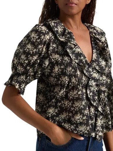 DÔEN Women's Henri Floral Ruffle Top - Noir Rosier Floral | Thumbnail 6 DÔEN Women's Henri Floral Ruffle Top - Noir Rosier Floral | Thumbnail 6