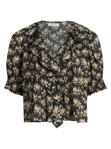 DÔEN Women's Henri Floral Ruffle Top - Noir Rosier Floral | Thumbnail 1 DÔEN Women's Henri Floral Ruffle Top - Noir Rosier Floral | Thumbnail 1