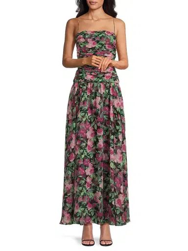 Ungaro Women's Dylan Floral Chiffon Ruched Maxi Dress - Magenta Multi | Thumbnail 2 Ungaro Women's Dylan Floral Chiffon Ruched Maxi Dress - Magenta Multi | Thumbnail 2
