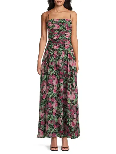 Ungaro Women's Dylan Floral Chiffon Ruched Maxi Dress - Magenta Multi | Thumbnail 3 Ungaro Women's Dylan Floral Chiffon Ruched Maxi Dress - Magenta Multi | Thumbnail 3