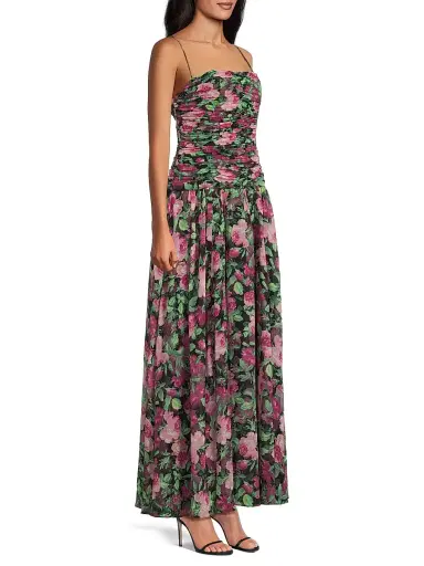 Ungaro Women's Dylan Floral Chiffon Ruched Maxi Dress - Magenta Multi | Thumbnail 4 Ungaro Women's Dylan Floral Chiffon Ruched Maxi Dress - Magenta Multi | Thumbnail 4