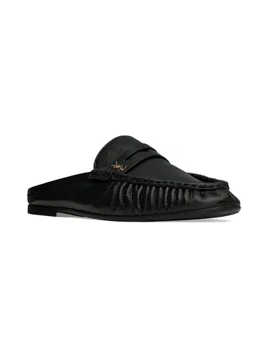 Saint Laurent Women's Le Loafer Mules in Shiny Creased Leather - Black | Thumbnail 2 Saint Laurent Women's Le Loafer Mules in Shiny Creased Leather - Black | Thumbnail 2