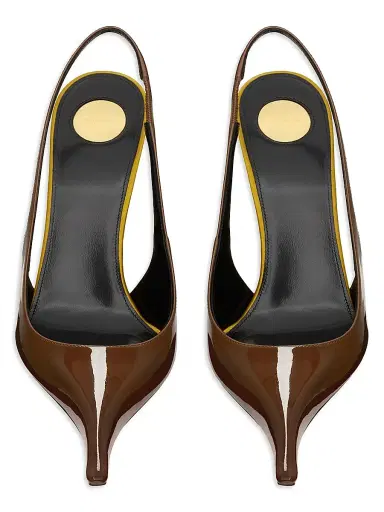 Saint Laurent Women's Amalia Slingback Pumps in Patent Leather - Wood Ocre | Thumbnail 3 Saint Laurent Women's Amalia Slingback Pumps in Patent Leather - Wood Ocre | Thumbnail 3
