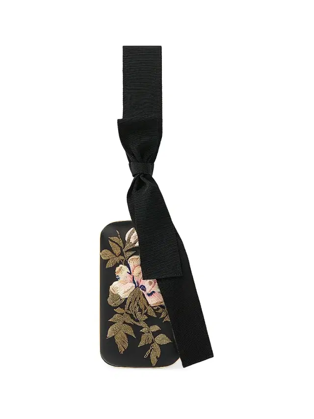 Women's Evening Clutch with Floral Embroideries and Bow - Black Women's Evening Clutch with Floral Embroideries and Bow - Black