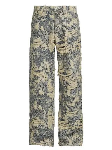 Acne Studios Men's 1981 Distressed Monogram Jeans - Mid Blue | Thumbnail 1 Acne Studios Men's 1981 Distressed Monogram Jeans - Mid Blue | Thumbnail 1