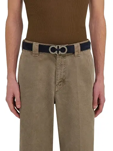 Ferragamo Men's Gancini Adjustable Leather Belt - Navy Naturale - Size 46 | Thumbnail 2 Ferragamo Men's Gancini Adjustable Leather Belt - Navy Naturale - Size 46 | Thumbnail 2