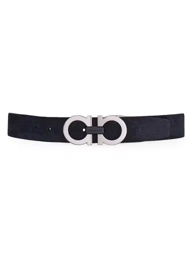 Ferragamo Men's Gancini Adjustable Leather Belt - Navy Naturale - Size 46 | Thumbnail 3 Ferragamo Men's Gancini Adjustable Leather Belt - Navy Naturale - Size 46 | Thumbnail 3