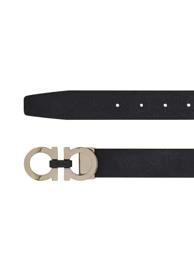 Ferragamo Men's Gancini Adjustable Leather Belt - Navy Naturale - Size 46 | Thumbnail 4 Ferragamo Men's Gancini Adjustable Leather Belt - Navy Naturale - Size 46 | Thumbnail 4