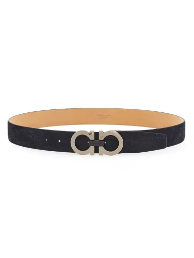 Ferragamo Men's Gancini Adjustable Leather Belt - Navy Naturale - Size 46 | Thumbnail 1 Ferragamo Men's Gancini Adjustable Leather Belt - Navy Naturale - Size 46 | Thumbnail 1