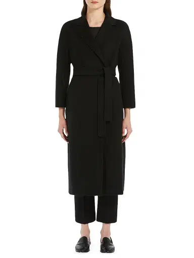 Max Mara Women's Wool Broadcloth Midi Coat - Black | Thumbnail 2 Max Mara Women's Wool Broadcloth Midi Coat - Black | Thumbnail 2