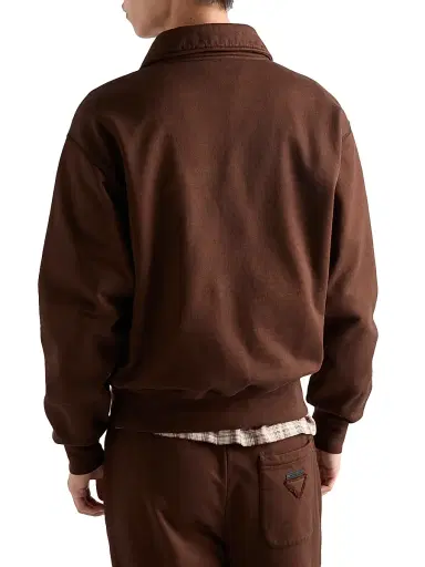 Prada Men's Cotton Fleece Polo Shirt - Brown | Thumbnail 3 Prada Men's Cotton Fleece Polo Shirt - Brown | Thumbnail 3