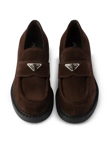 Prada Men's Chocolate Suede Loafers - Brown | Thumbnail 4 Prada Men's Chocolate Suede Loafers - Brown | Thumbnail 4