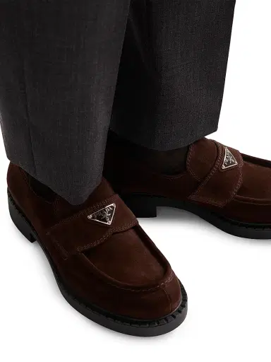 Prada Men's Chocolate Suede Loafers - Brown | Thumbnail 5 Prada Men's Chocolate Suede Loafers - Brown | Thumbnail 5