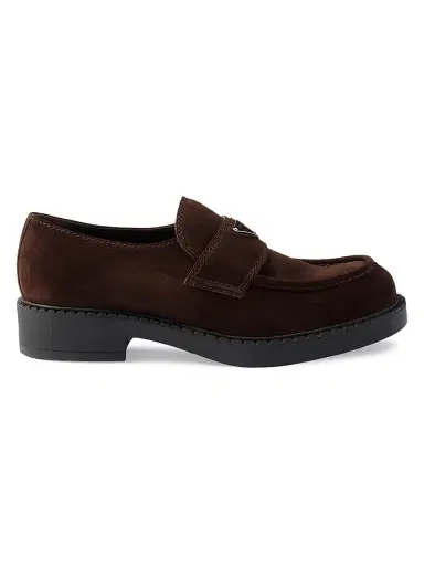Prada Men's Chocolate Suede Loafers - Brown | Thumbnail 1 Prada Men's Chocolate Suede Loafers - Brown | Thumbnail 1