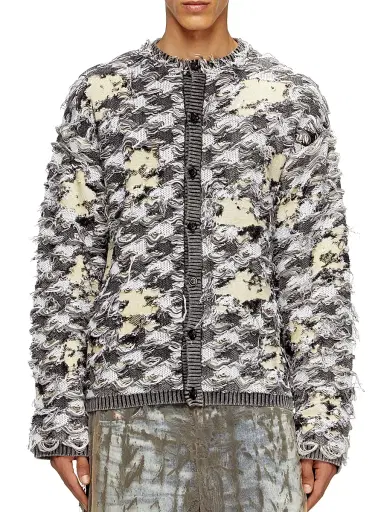 Diesel Men's Valbor Distressed Houndstooth Cardigan | Thumbnail 3 Diesel Men's Valbor Distressed Houndstooth Cardigan | Thumbnail 3