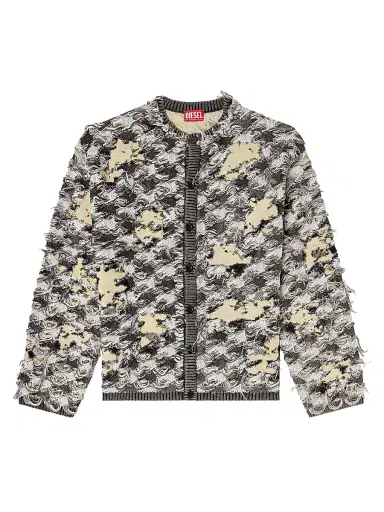 Diesel Men's Valbor Distressed Houndstooth Cardigan | Thumbnail 1 Diesel Men's Valbor Distressed Houndstooth Cardigan | Thumbnail 1