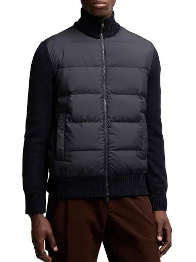 Moncler Men's Down-Filled Cardigan in Wool - Navy Blue | Thumbnail 2 Moncler Men's Down-Filled Cardigan in Wool - Navy Blue | Thumbnail 2