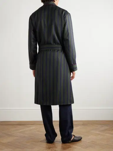 Rubinacci Belted Striped Wool-Twill Robe - Men | Thumbnail 3 Rubinacci Belted Striped Wool-Twill Robe - Men | Thumbnail 3