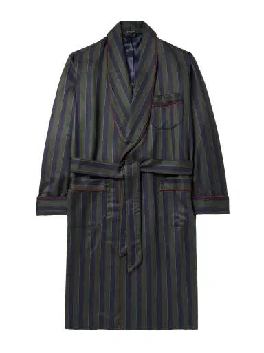 Rubinacci Belted Striped Wool-Twill Robe - Men | Thumbnail 1 Rubinacci Belted Striped Wool-Twill Robe - Men | Thumbnail 1