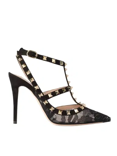Valentino Garavani Rockstud 100 Suede-trimmed Lace Pumps | Thumbnail 1 Valentino Garavani Rockstud 100 Suede-trimmed Lace Pumps | Thumbnail 1