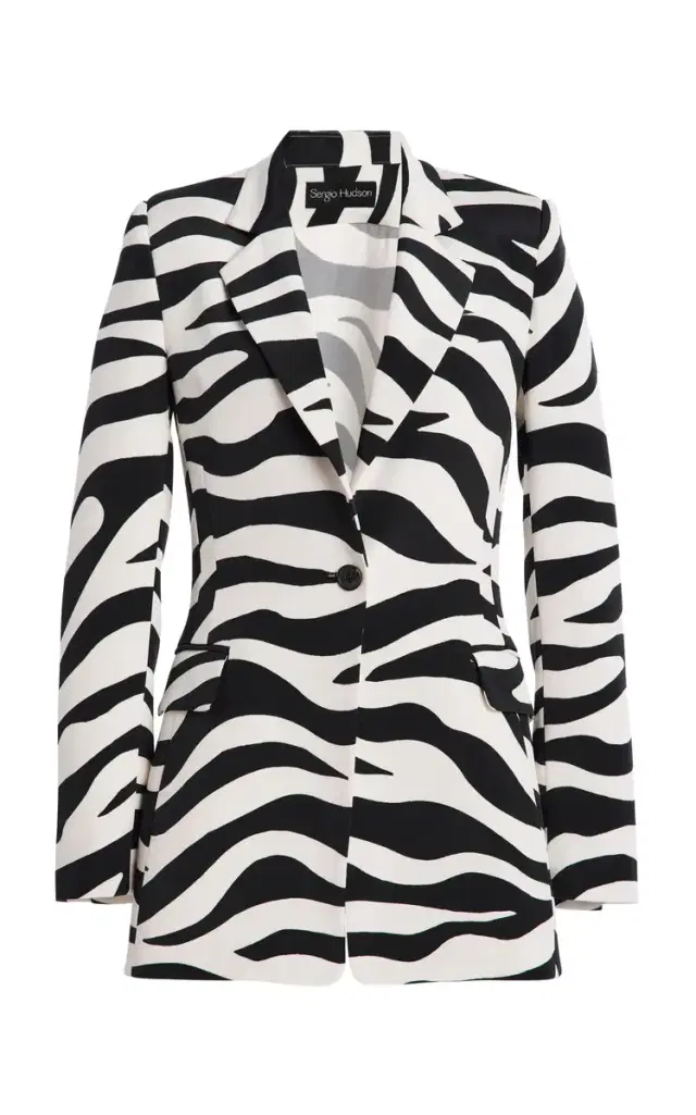 Long Notched Collar Silk Crepe Blazer - Animal Long Notched Collar Silk Crepe Blazer - Animal