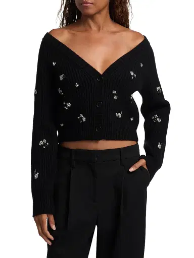 SIMKHAI Women's Novah Crystal-Embellished Cardigan - Black | Thumbnail 3 SIMKHAI Women's Novah Crystal-Embellished Cardigan - Black | Thumbnail 3