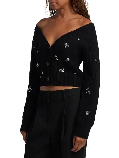 SIMKHAI Women's Novah Crystal-Embellished Cardigan - Black | Thumbnail 4 SIMKHAI Women's Novah Crystal-Embellished Cardigan - Black | Thumbnail 4