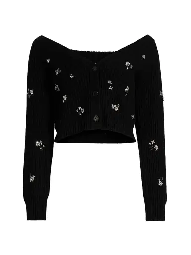 SIMKHAI Women's Novah Crystal-Embellished Cardigan - Black | Thumbnail 1 SIMKHAI Women's Novah Crystal-Embellished Cardigan - Black | Thumbnail 1