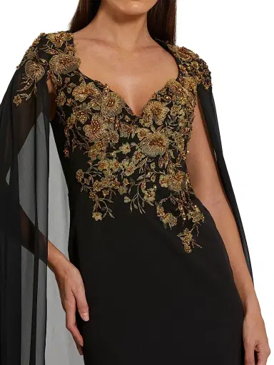 Mac Duggal Women's Crepe Floral Embellished Gown - Black Gold - Size 16 | Thumbnail 3 Mac Duggal Women's Crepe Floral Embellished Gown - Black Gold - Size 16 | Thumbnail 3