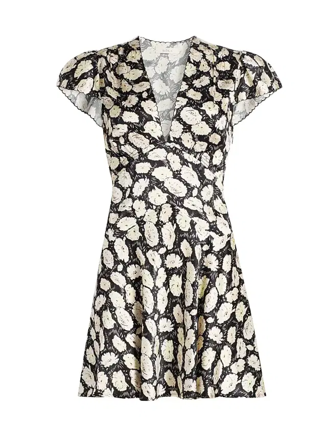 Women's Dianne Floral V-Neck Minidress - Noir Fleurs Danemone Women's Dianne Floral V-Neck Minidress - Noir Fleurs Danemone