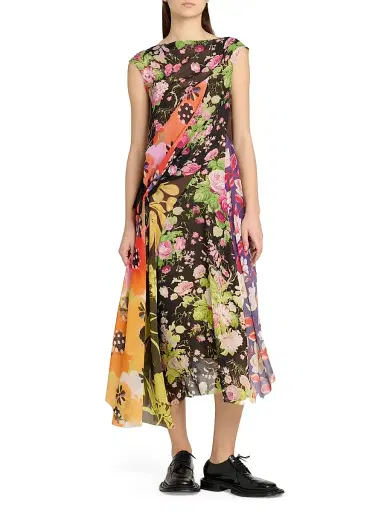 Moschino Women's Mixed Floral Silk Georgette Midi-Dress - Multi Only One Color | Thumbnail 3 Moschino Women's Mixed Floral Silk Georgette Midi-Dress - Multi Only One Color | Thumbnail 3