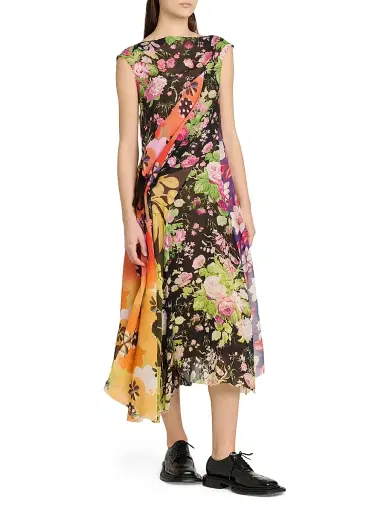 Moschino Women's Mixed Floral Silk Georgette Midi-Dress - Multi Only One Color | Thumbnail 4 Moschino Women's Mixed Floral Silk Georgette Midi-Dress - Multi Only One Color | Thumbnail 4