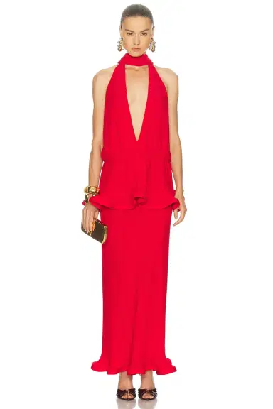 Rowen Rose Plunge Neck Long Dress | Thumbnail 1 Rowen Rose Plunge Neck Long Dress | Thumbnail 1