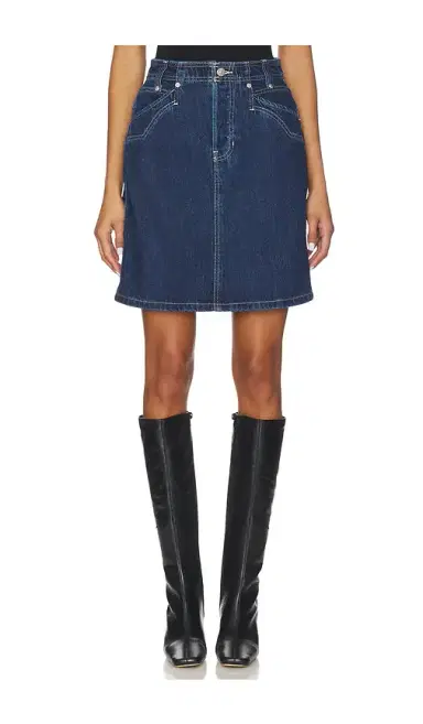 Free People x We The Free Suzy Denim Midi Skirt In Deep Ocean | Thumbnail 1 Free People x We The Free Suzy Denim Midi Skirt In Deep Ocean | Thumbnail 1