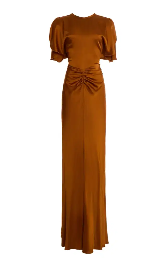 Gathered-Waist Satin Maxi Dress Gathered-Waist Satin Maxi Dress