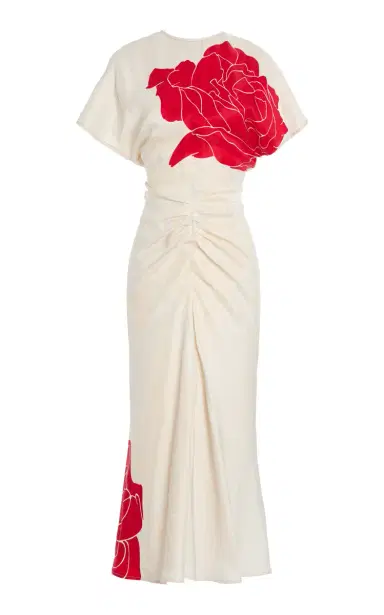 Victoria Beckham Rose-Print Satin Midi Dress | Thumbnail 1 Victoria Beckham Rose-Print Satin Midi Dress | Thumbnail 1