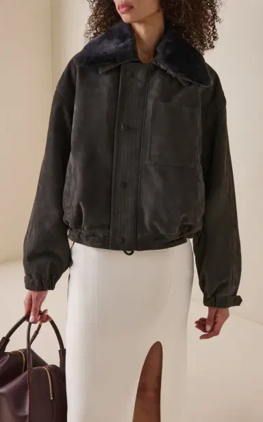 Victoria Beckham Shearling-Trimmed Leather Bomber Jacket | Thumbnail 3 Victoria Beckham Shearling-Trimmed Leather Bomber Jacket | Thumbnail 3