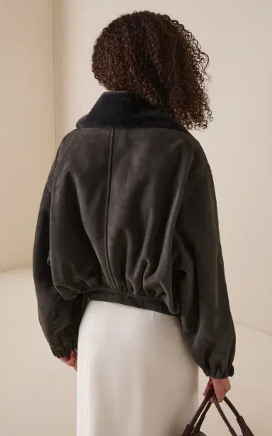 Victoria Beckham Shearling-Trimmed Leather Bomber Jacket | Thumbnail 4 Victoria Beckham Shearling-Trimmed Leather Bomber Jacket | Thumbnail 4