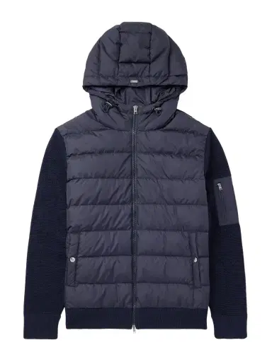 HERNO Shell-Trimmed Wool Hooded Down Jacket - Men | Thumbnail 1 HERNO Shell-Trimmed Wool Hooded Down Jacket - Men | Thumbnail 1