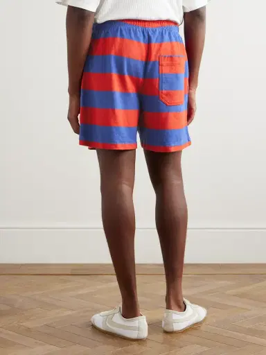 BODE Clubhouse Wide-Leg Logo-Embroidered Striped Cotton-Jersey Shorts - Men | Thumbnail 3 BODE Clubhouse Wide-Leg Logo-Embroidered Striped Cotton-Jersey Shorts - Men | Thumbnail 3