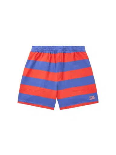 BODE Clubhouse Wide-Leg Logo-Embroidered Striped Cotton-Jersey Shorts - Men | Thumbnail 1 BODE Clubhouse Wide-Leg Logo-Embroidered Striped Cotton-Jersey Shorts - Men | Thumbnail 1